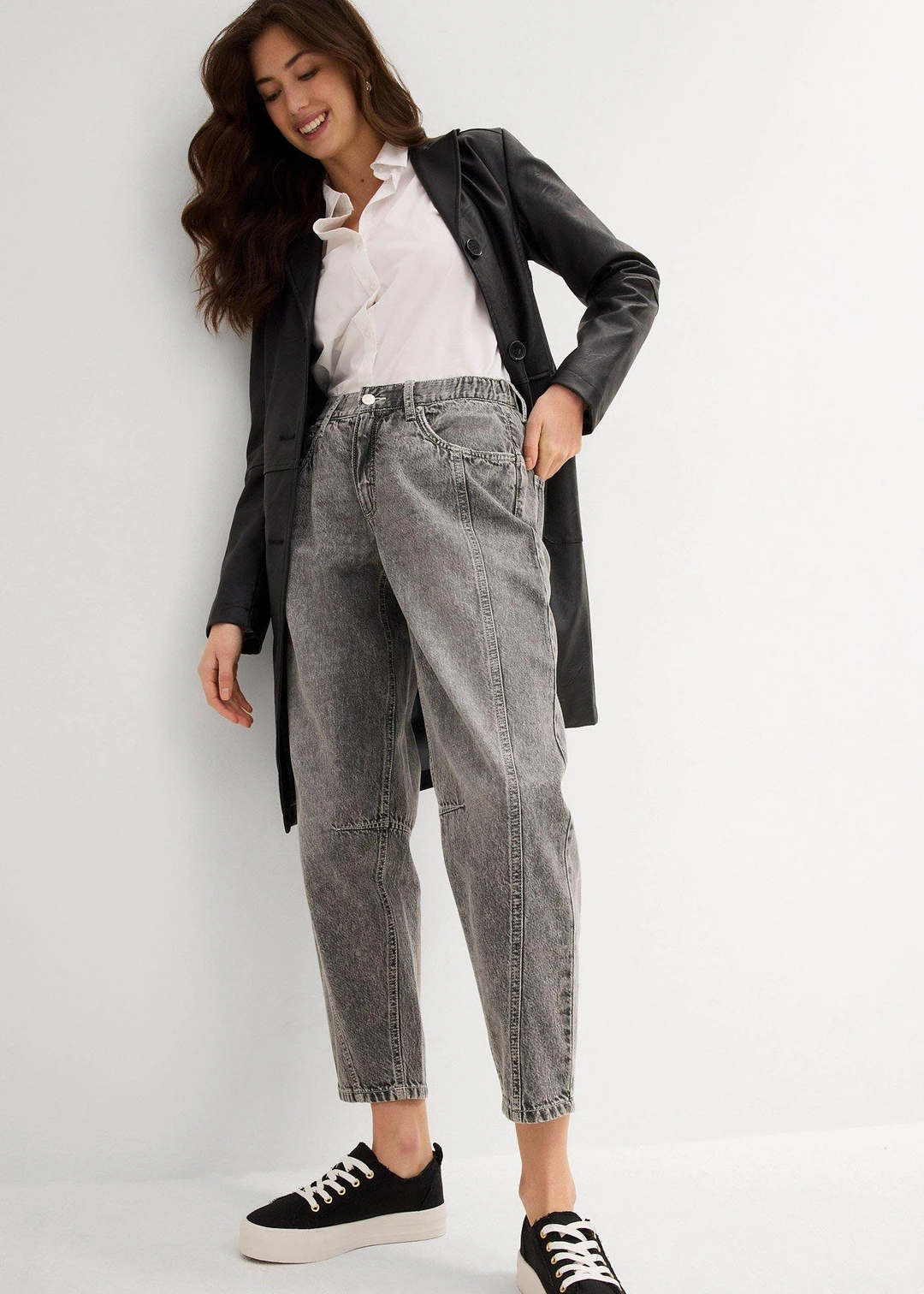 Jean barrel taille mi-haute, cropped - 2