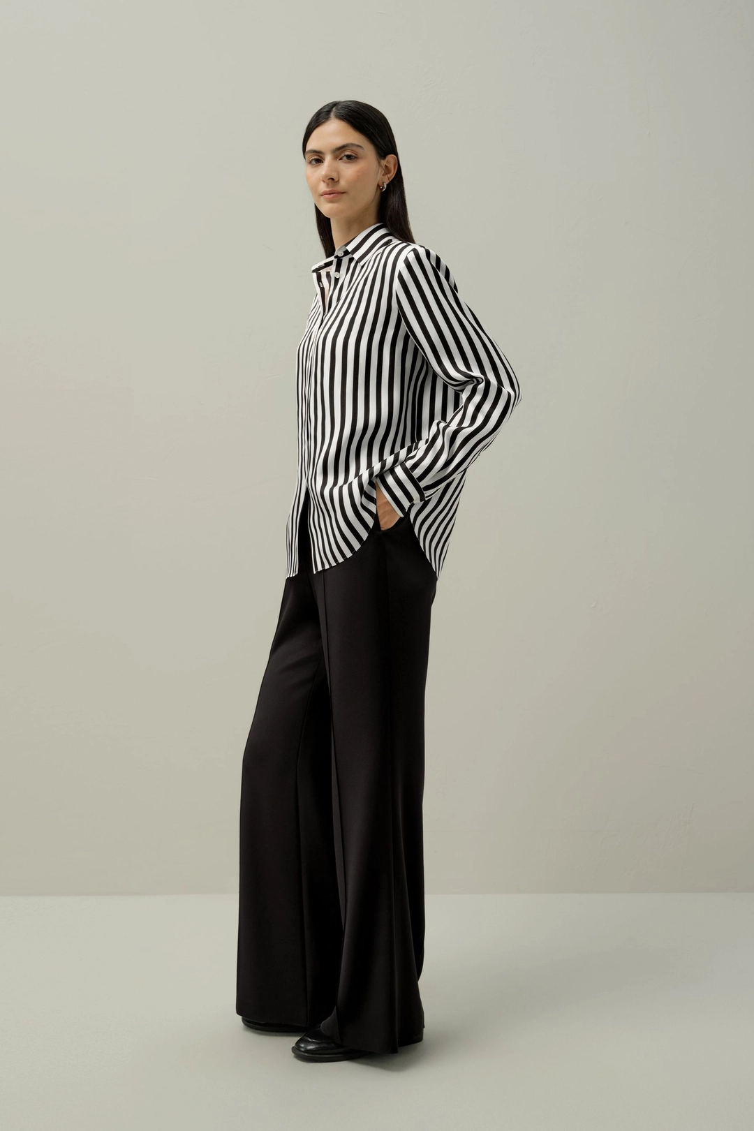 LILYSILK Blouse Soie Femme Lilysilk X Lydia Tomlinson Soie De Haute Qualité Indispensable À Toute Garde-Robe Rayures Noires Et Blanches Xl