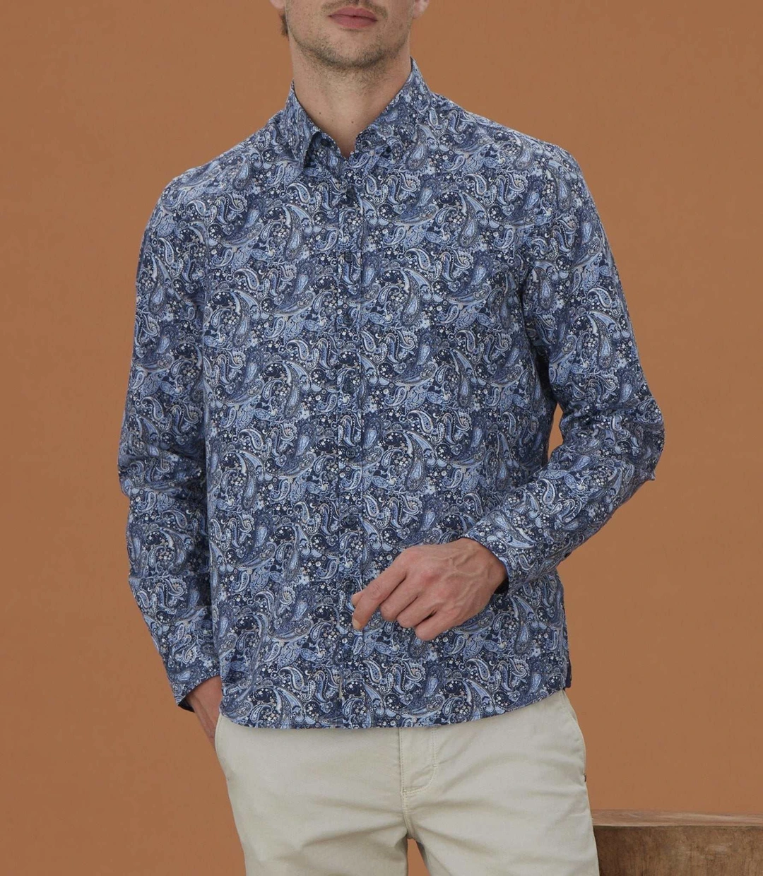 IZAC - Chemise casual à imprimé cachemire bleu ciel ''Mateo''