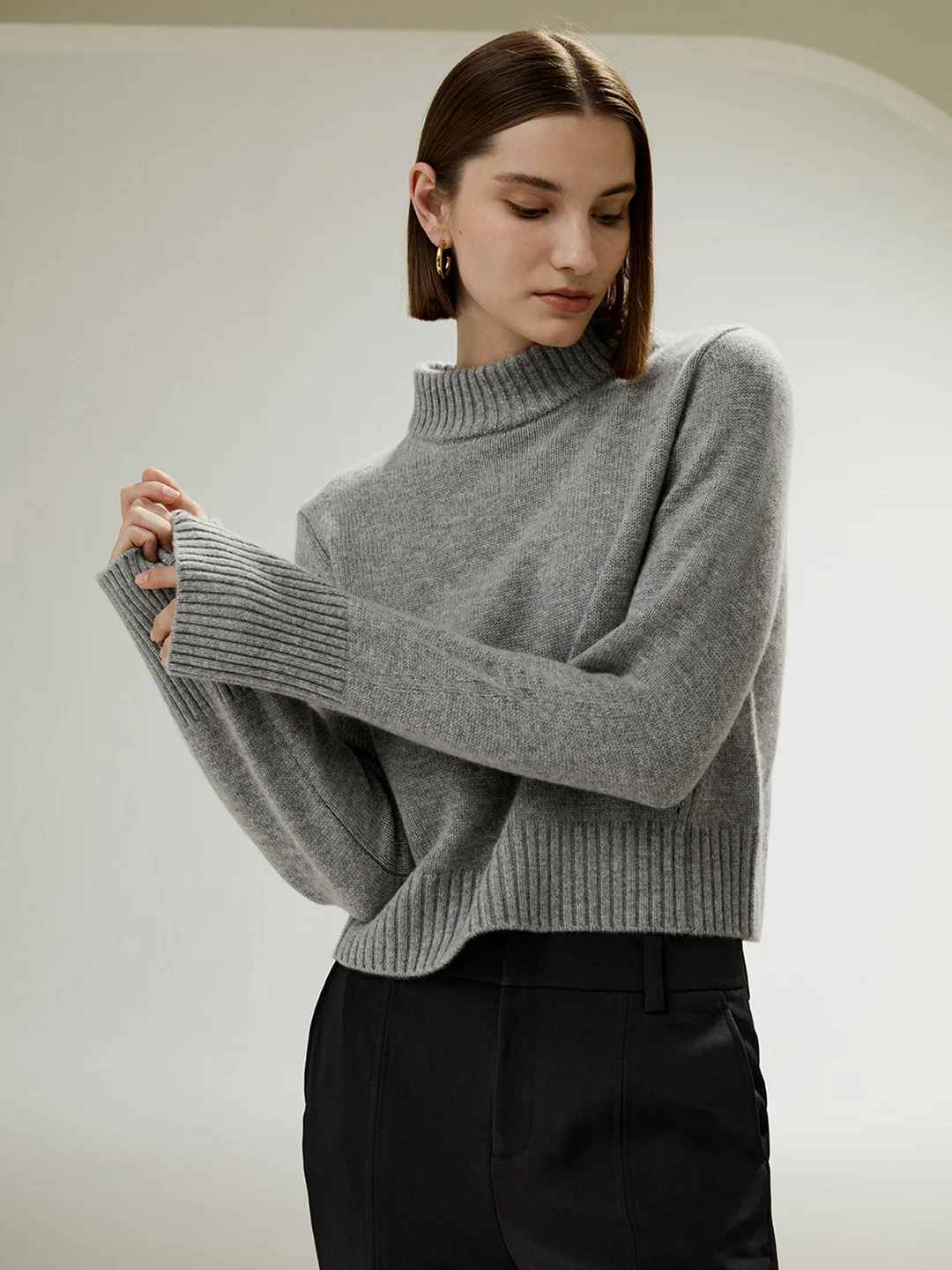 LILYSILK Pull Femme En Laine Gris Manches Larges, Poignets Côtelés Laine Et Cachemire Sans Produits Chimiques Nocifs S