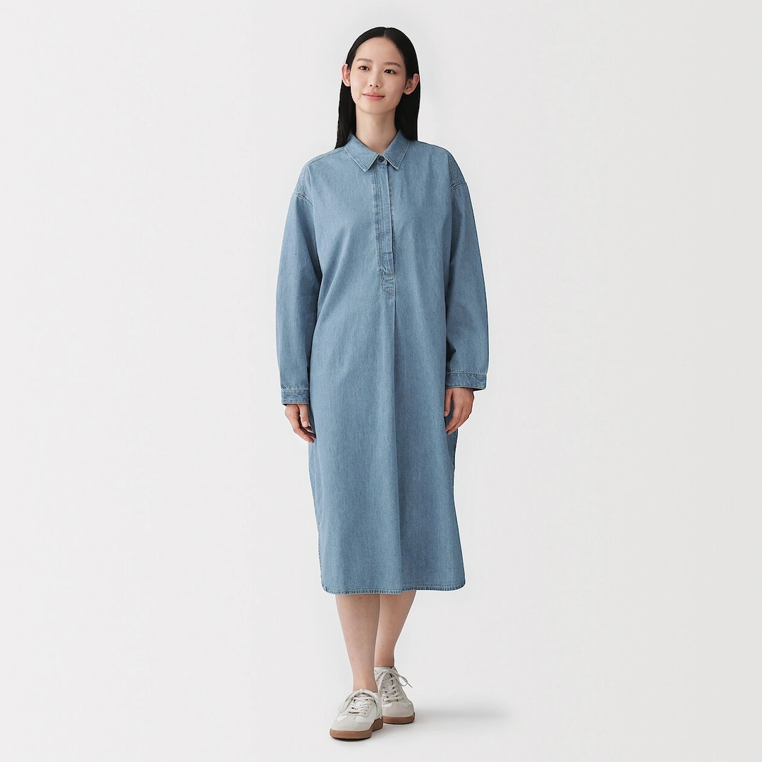 Robe-chemise légère en denim de kapok mélangé pour femme