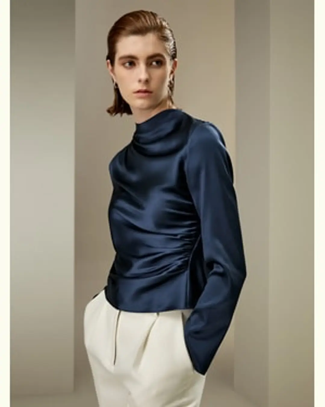 LILYSILK Chemisier En Soie Col Semi-Haut Soie De Haute Qualité Élégance Sans Effort Léger Et Résistant Aux Rides Bleu Marine 38