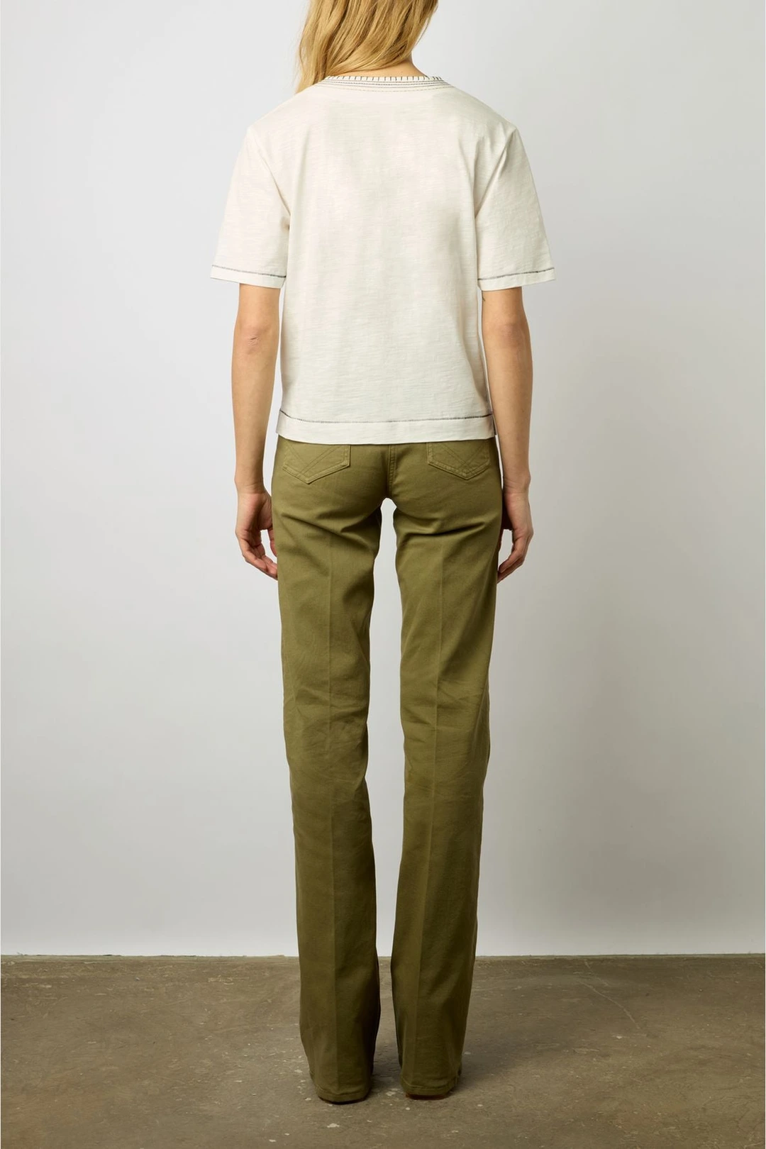 T-shirt col tunisien en  coton - MARINA - Ecru