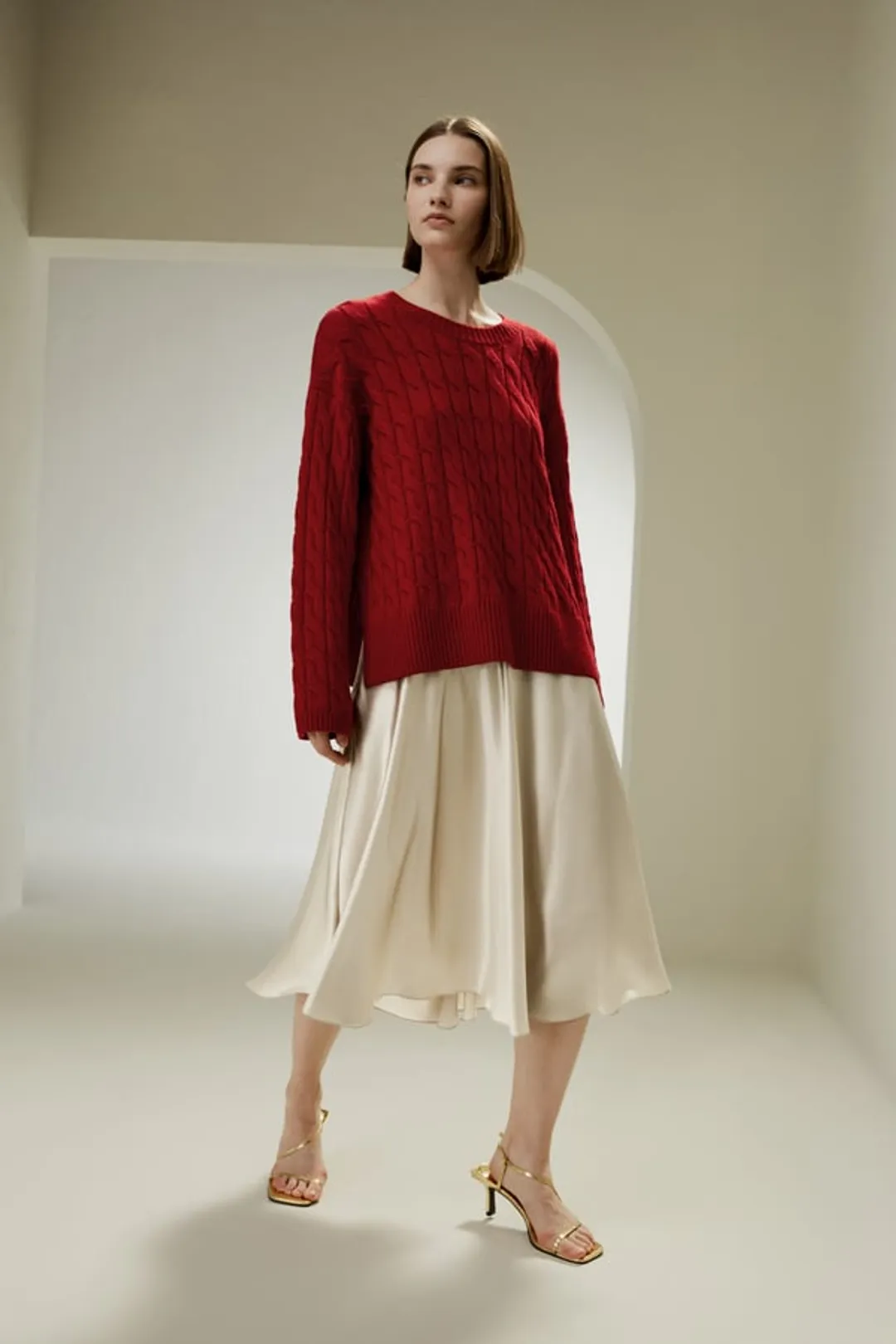 LILYSILK Pull Laine Mérinos Ultrafine Rouge XS - Col Rond Torsadé Décontracté