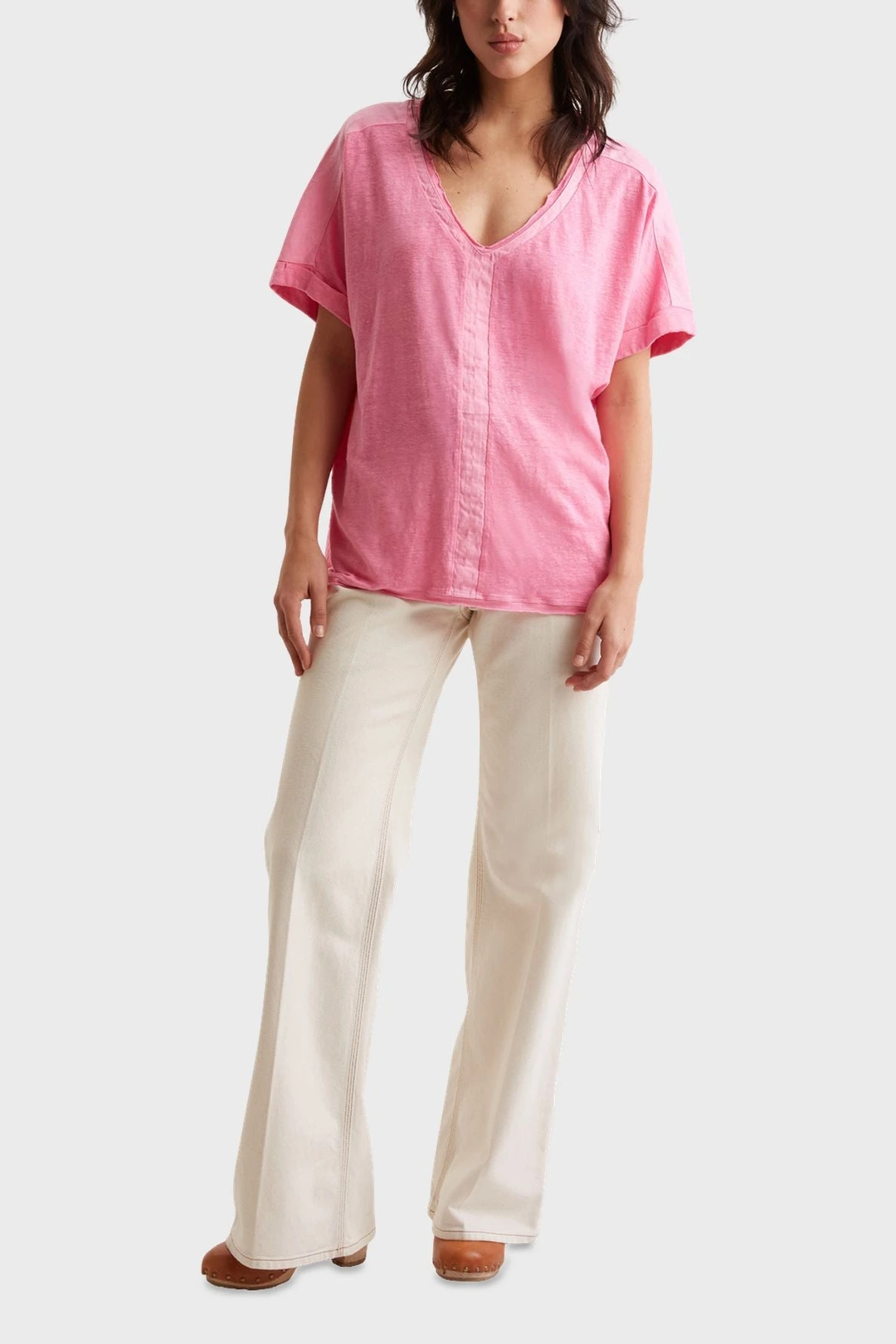 T-Shirt oversize en lin - AGATHA - Rose vif