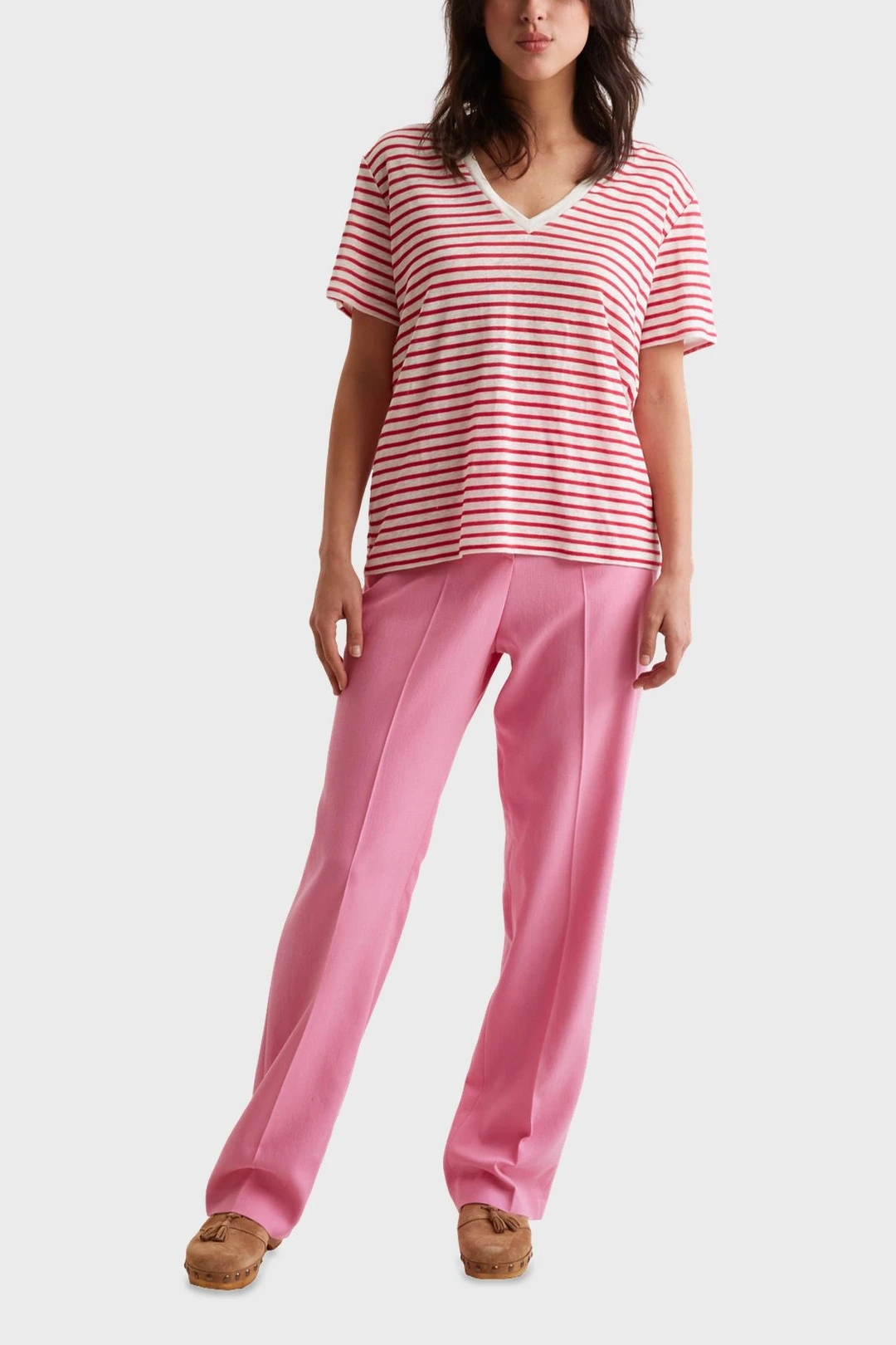 T-Shirt en lin à rayures - ARI - Fuchsia - 5