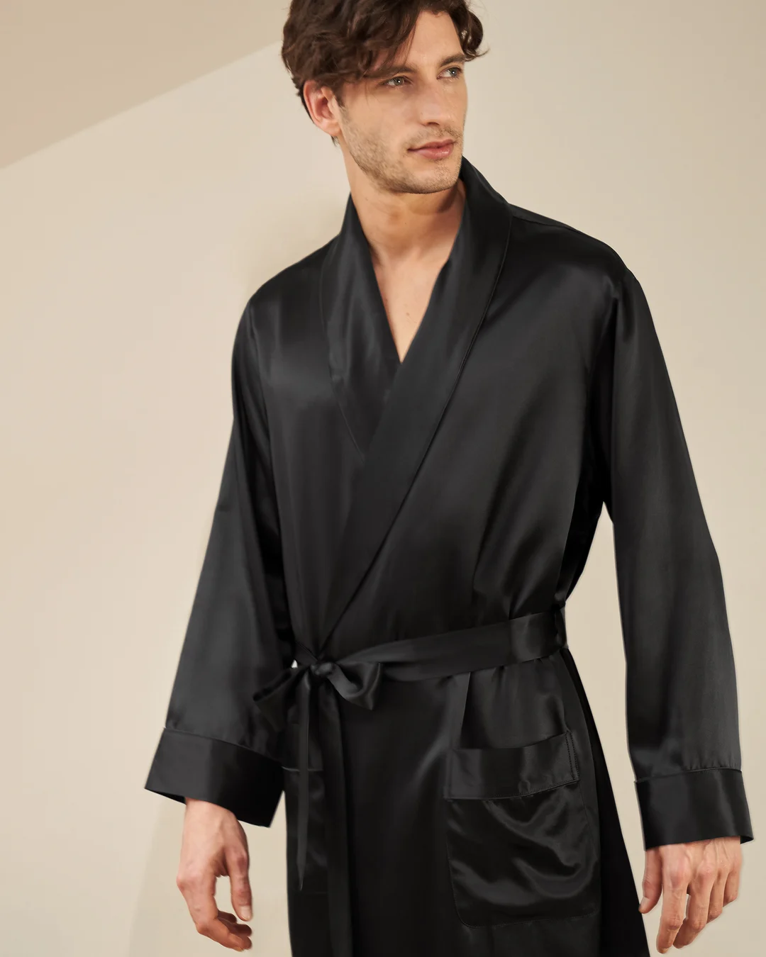 LILYSILK Peignoir Soie Personnalisé Mariage Homme Noir Bordure Noire, Coupe Généreuse 100% Soie Naturelle Doux Pour La Peau Et Respirant XXL