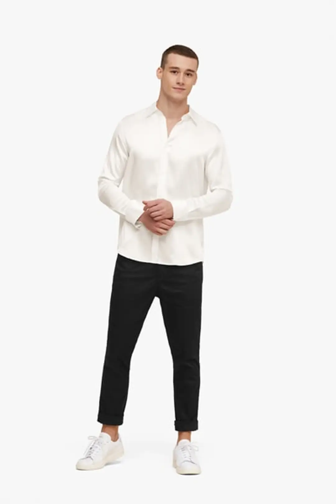 LILYSILK Chemise De Base Pour Homme Lisse Et Confortable Soie De Mûrier Texture Luxueuse Convient À Toutes Les Saisons Blanc Naturel Xxl