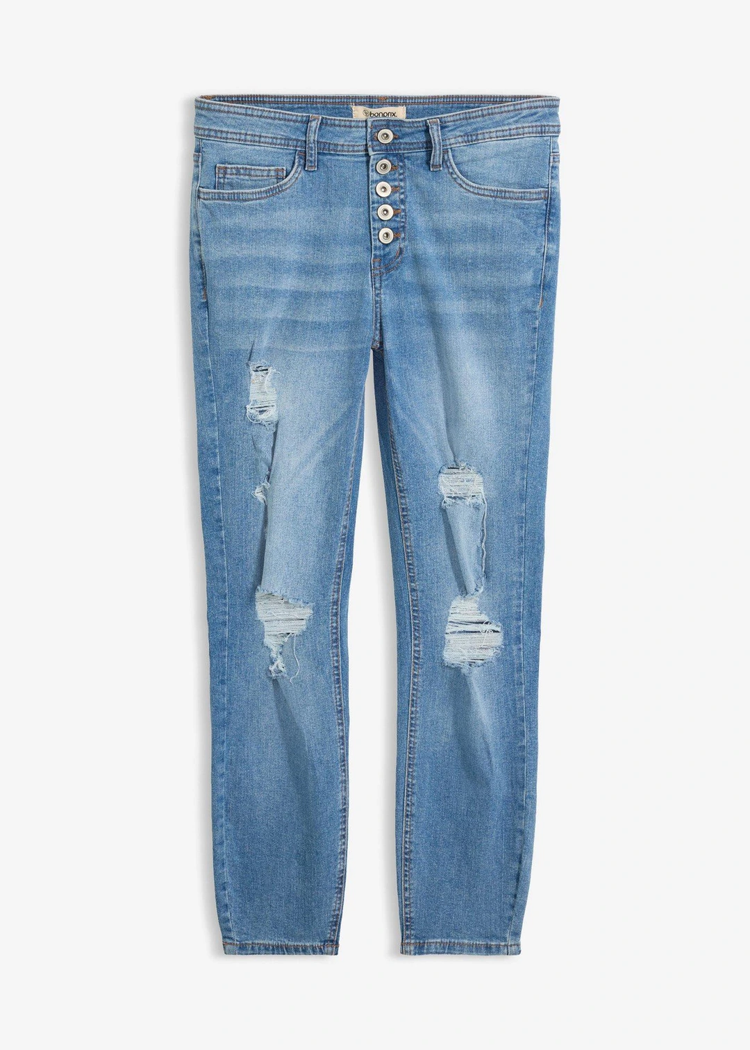 Jean skinny taille mi-haute, effets destroy