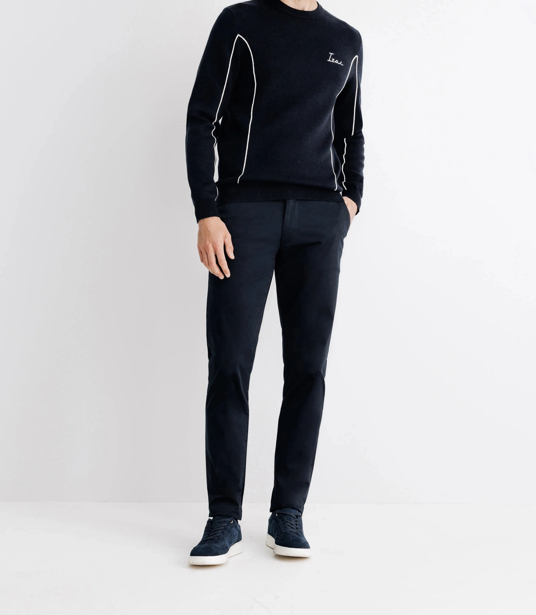 IZAC - Pull col rond avec broderie marine