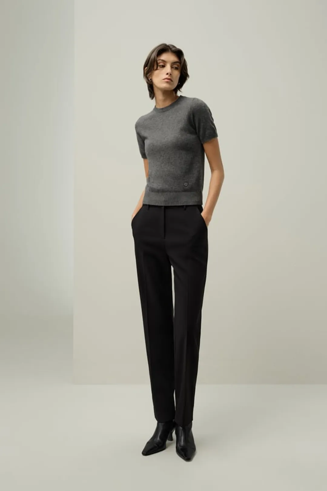 LILYSILK Pantalon Slim En Mélange Soie-Laine Coupe Ajustée Mélange Soie-Laine Noir 38