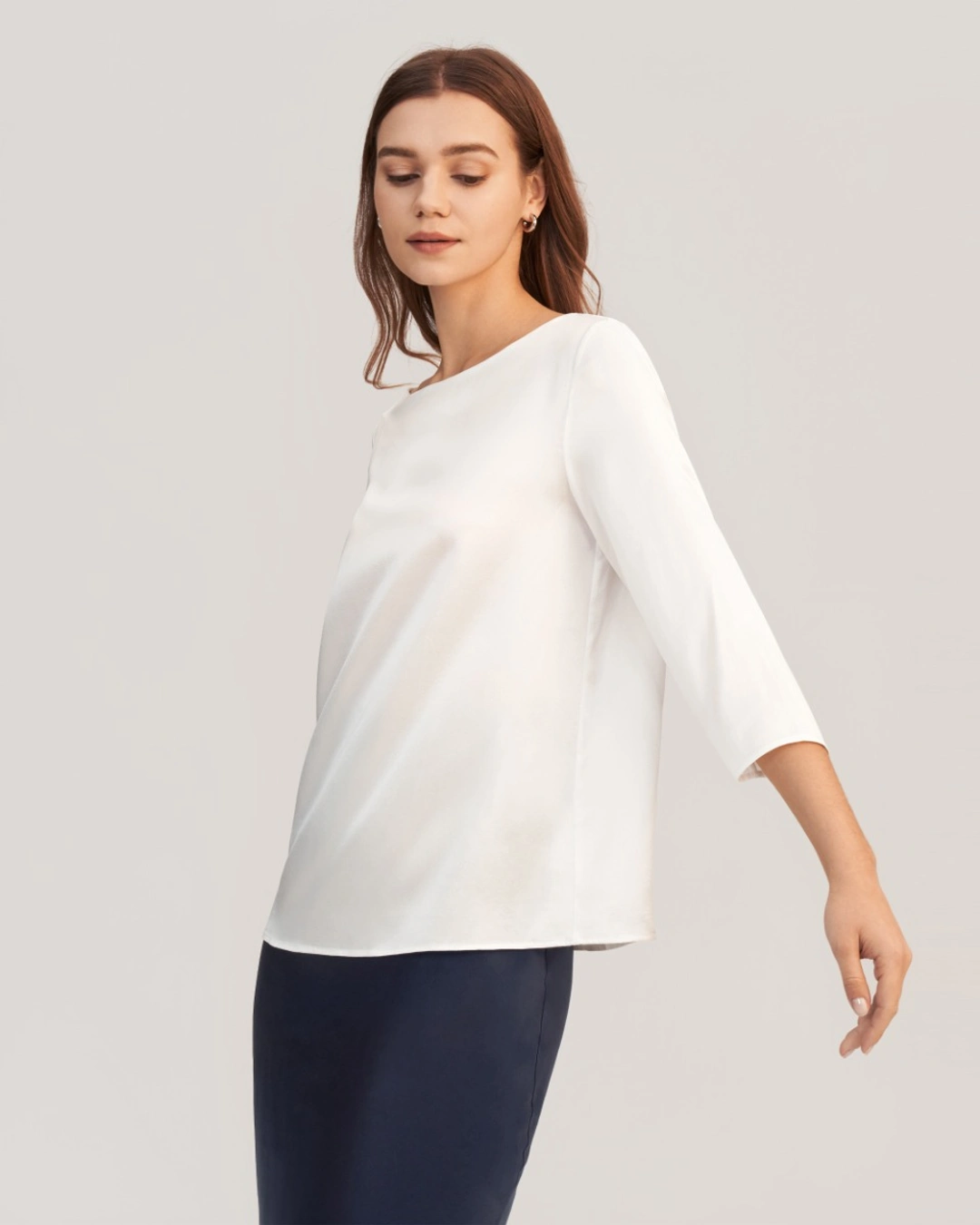LILYSILK Blouse En Soie À Col Bateau Et Manches 3/4