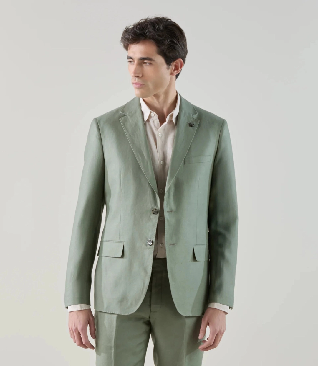 IZAC - Costume 2 boutons 100% lin vert