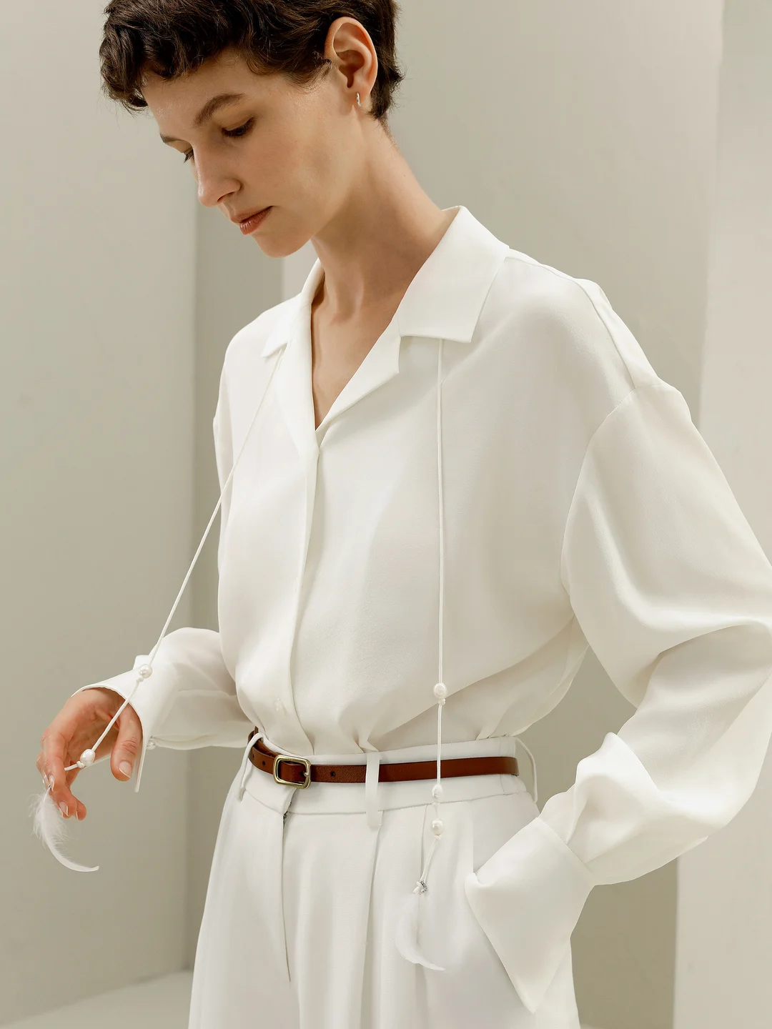LILYSILK Blouse Soie Femme Blanc Nœuds Fins Amovibles, Style Élégant Crêpe De Chine En Soie Sans Produits Chimiques Nocifs M