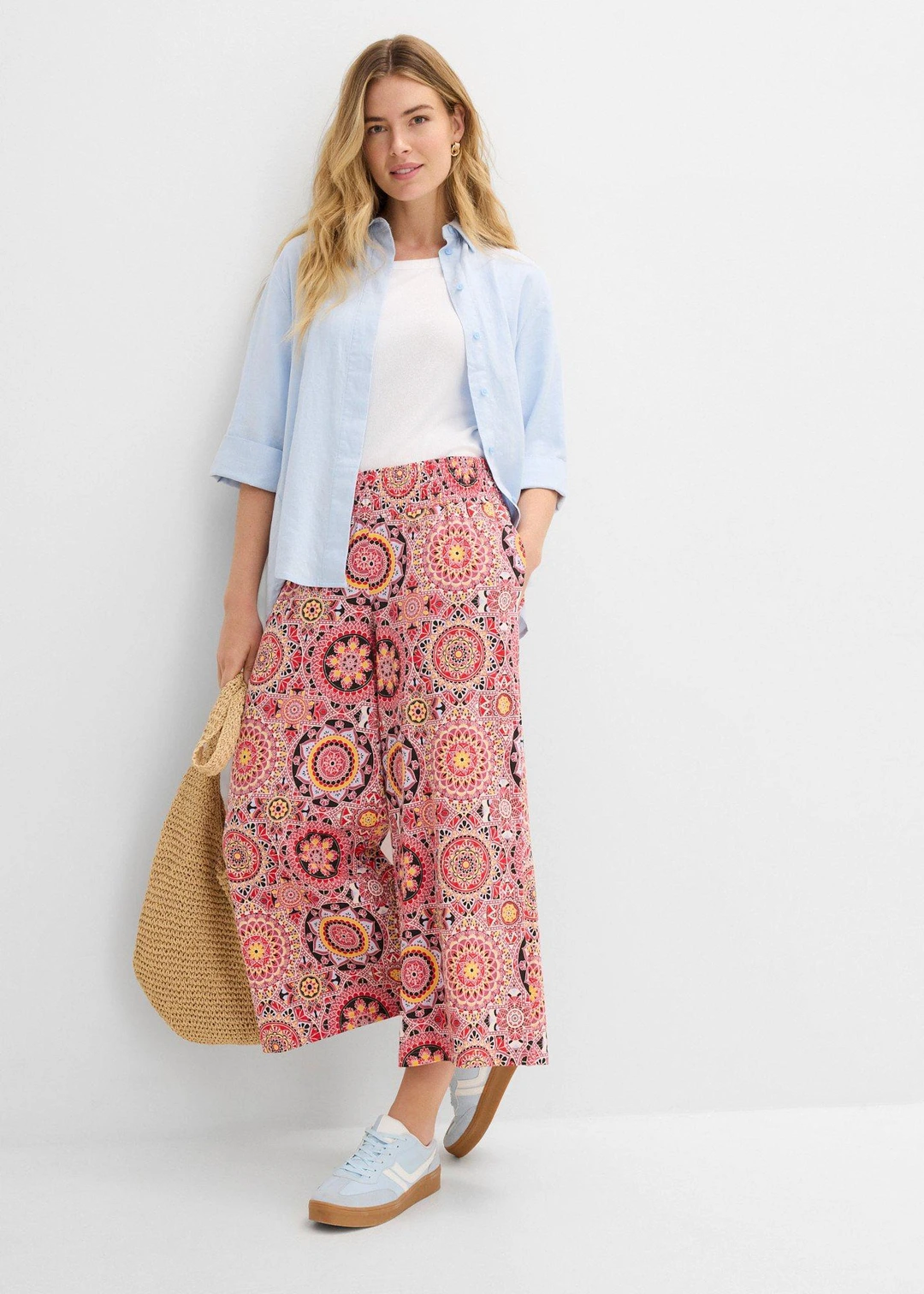 Jupe-culotte large en jersey avec large taille smokée, longueur 7/8 - 2