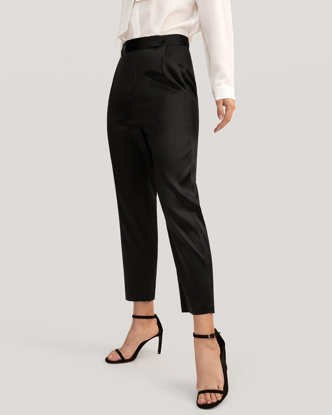 LILYSILK Pantalon Soie Noir Femme Taille Haute, Fermeture Éclair Cachée Soie Extensible De Qualité Température Réglable Pantalon Noir 44-46