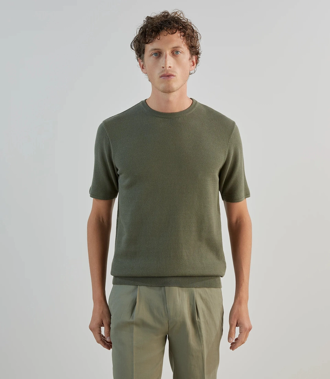 IZAC - T-shirt à manches courtes en jeu de points kaki