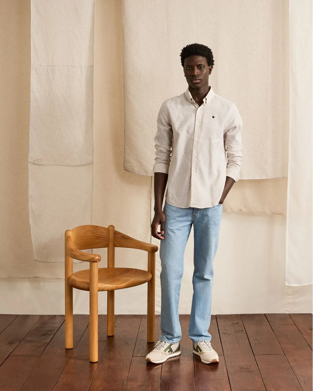 Chemise en lin rayée vert et écru - IVOY