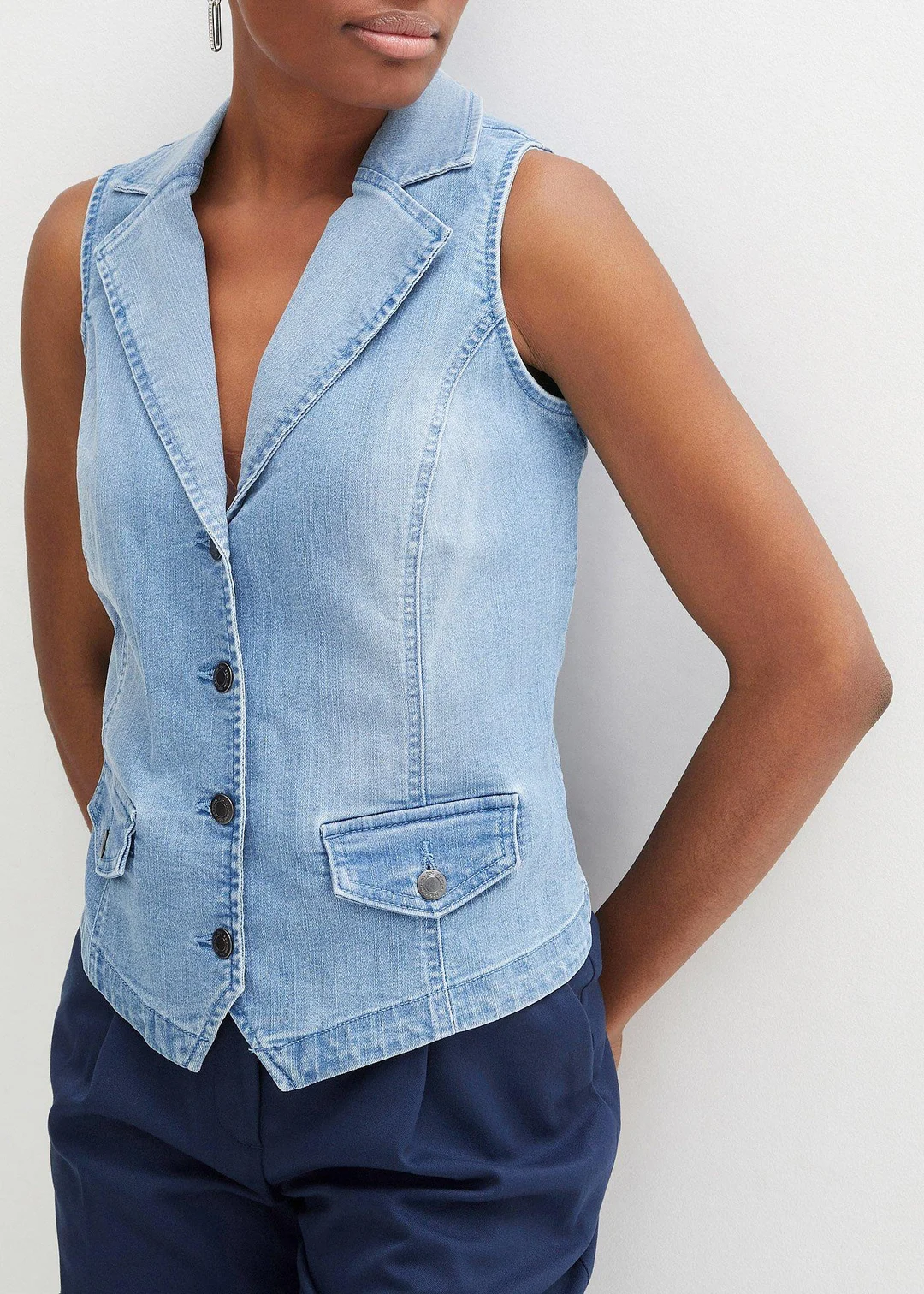 Gilet sans manches en jean extensible - 3