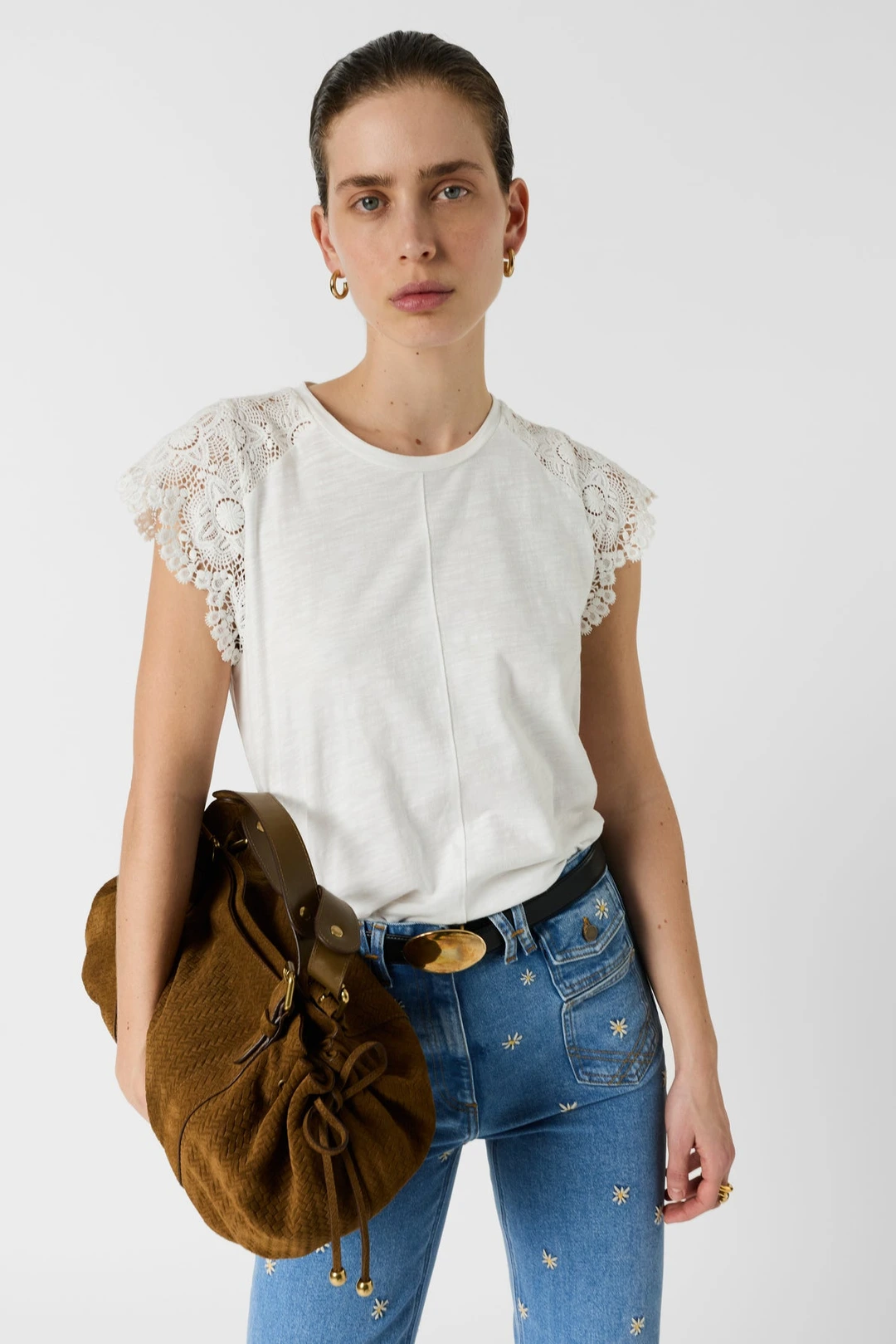 T-shirt en coton et dentelle - MISHAELLE - Blanc - 2