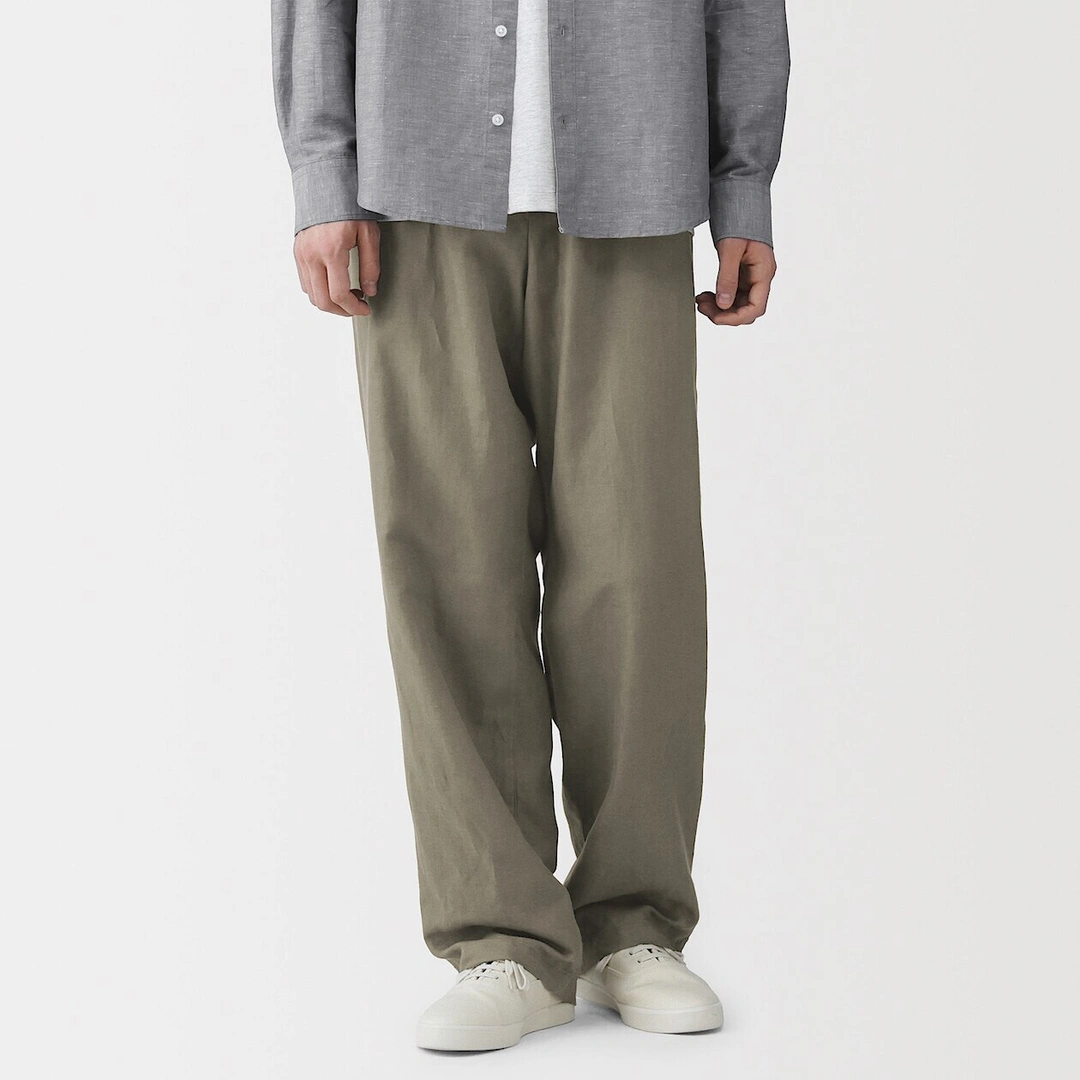 Pantalon droit en sergé de mélange de chanvre pour homme
