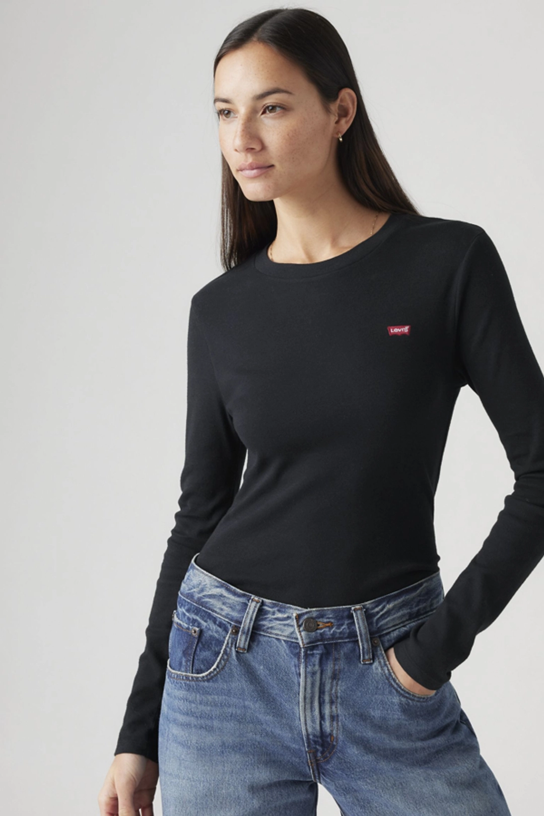 Levi's T Shirt Manche Longue Housemark Essential - Femme - Blanc / White + - 2XS