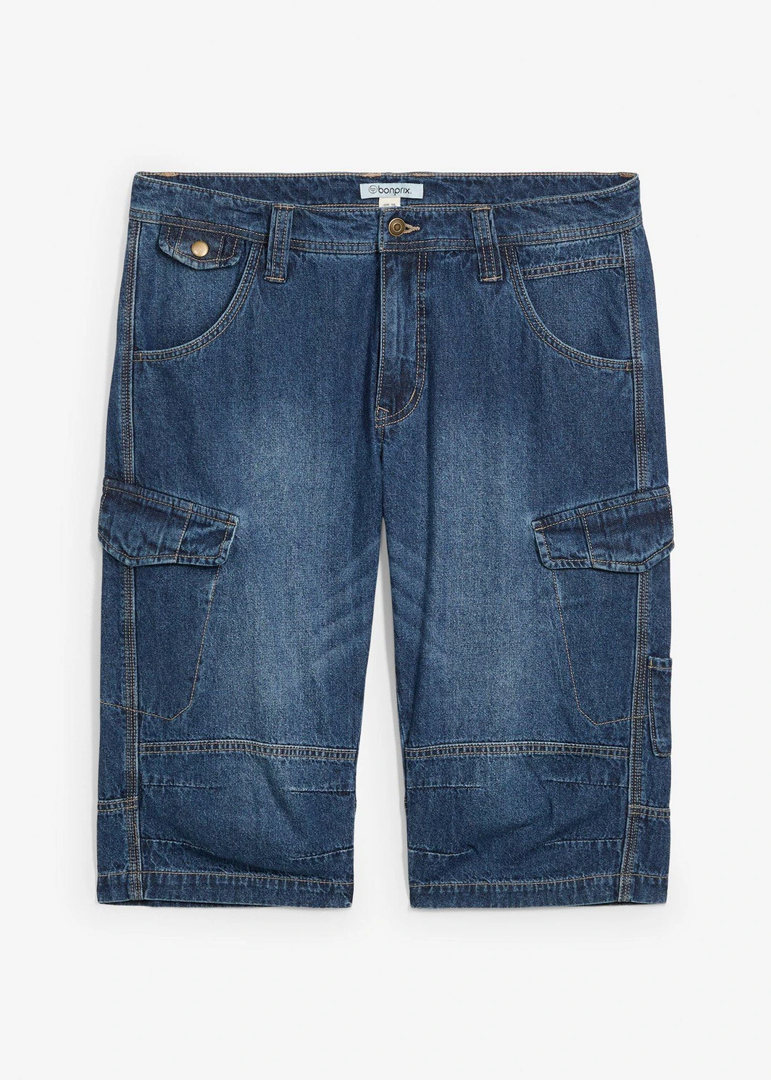 Bermuda long poches cargo en denim léger, coupe loose