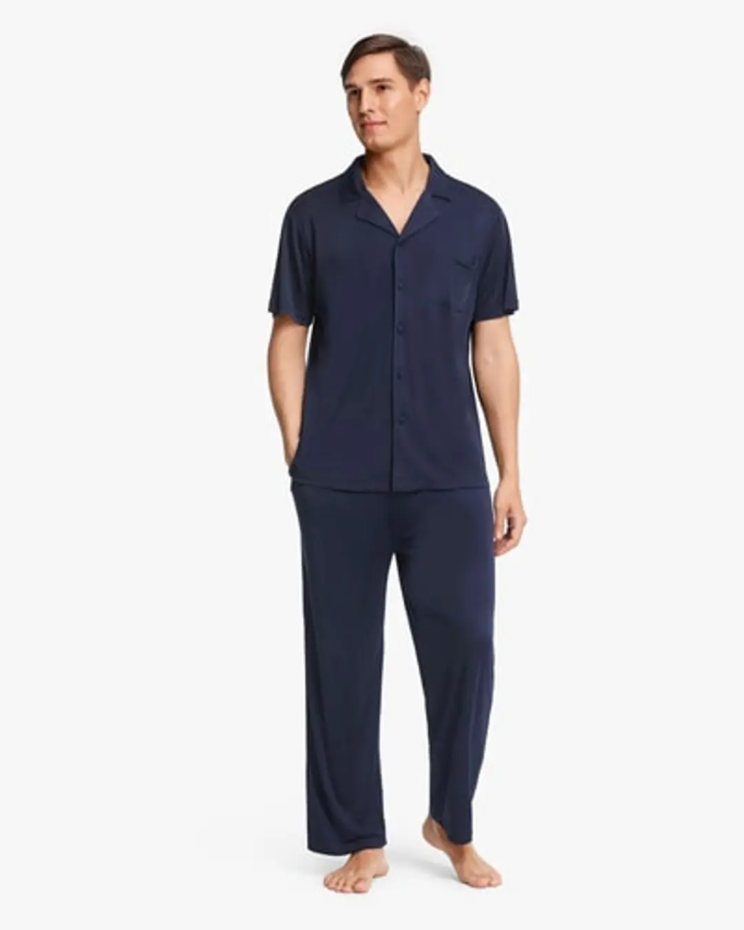 LILYSILK Ensemble Pyjama Soie Hemme Bleu Marine Revers Cranté Classique, Coupe Régulière 100% Tricoté En Soie Doux Pour La Peau Et Respirant L