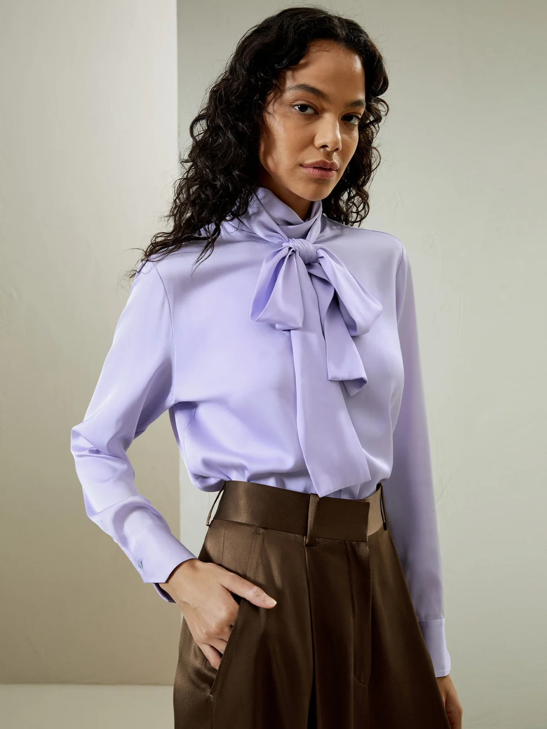 LILYSILK Blouse Soie Femme Blanc Col Roulé, Bouton De Manchette 100% Soie Pure Convient À Toutes Les Saisons L