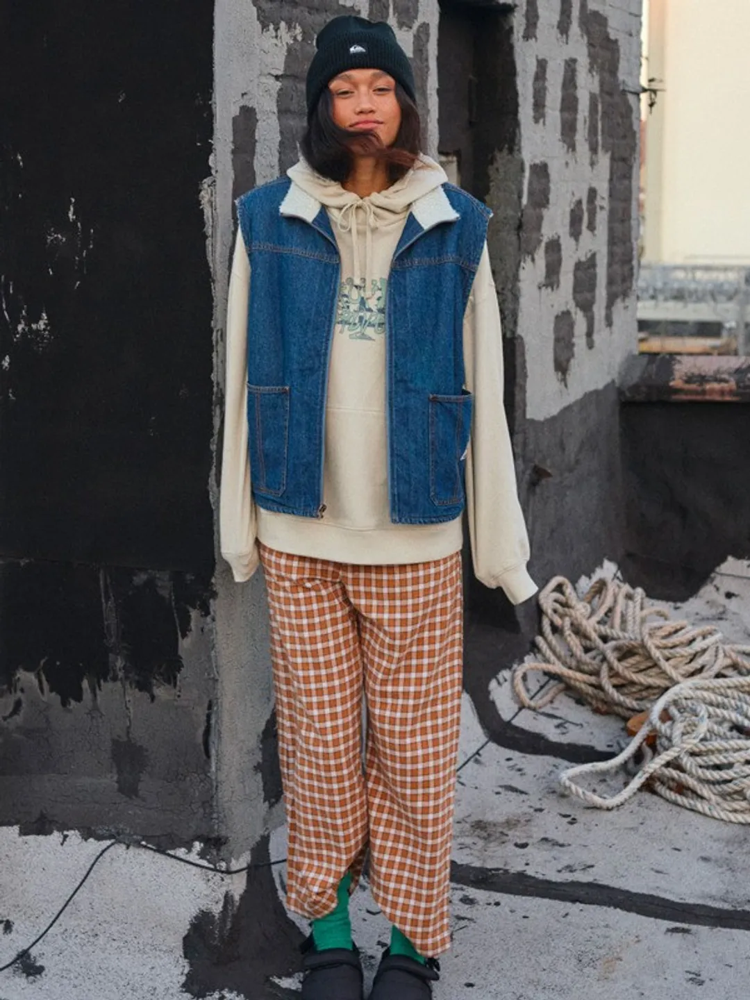 Penarek - Pantalon large à carreaux pour Femme Marron