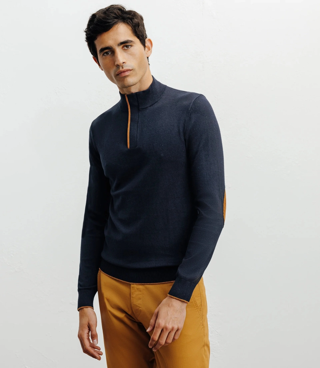 IZAC - Pull col montant demi zippé marine