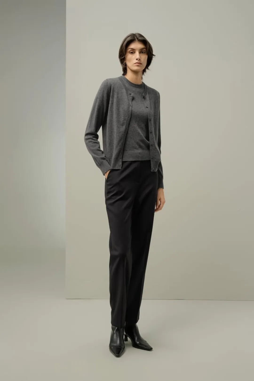 LILYSILK Cardigan Cachemire Femme Gris Moyen L | Doux & Respirant | Col Ras du Cou | Boutons Nacre