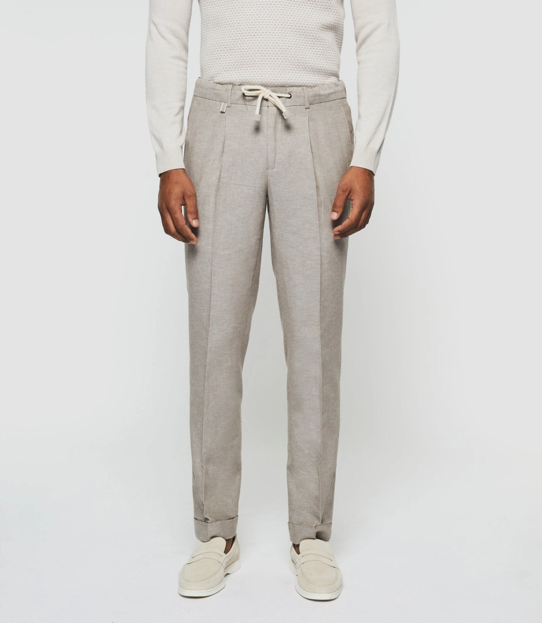 IZAC - Pantalon ville en lin taupe ''Balicio''