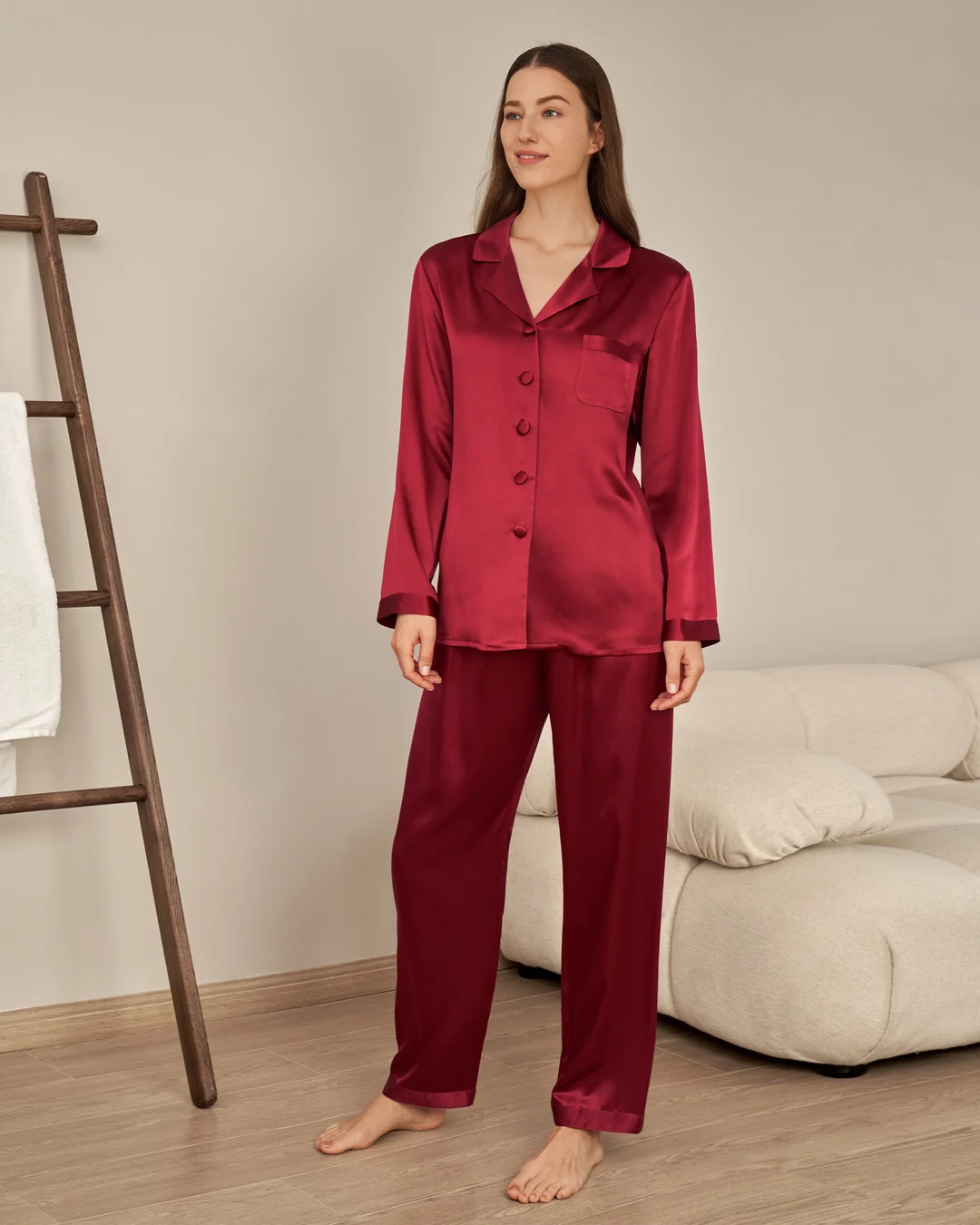 LILYSILK Pyjama Soie Noir Femme Noir Revers Crantés, Boutons Enveloppés De Soie 100% Soie Pure Maintient L'Hydratation Pour Mieux Dormir S