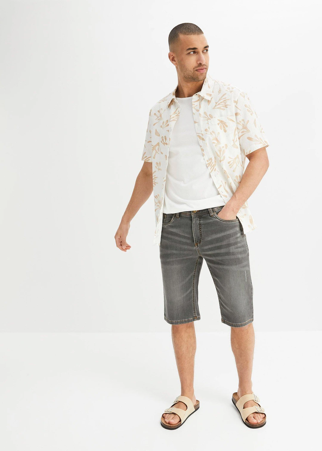Bermuda en sweat effet jean, coupe ventre confort, regular - 2