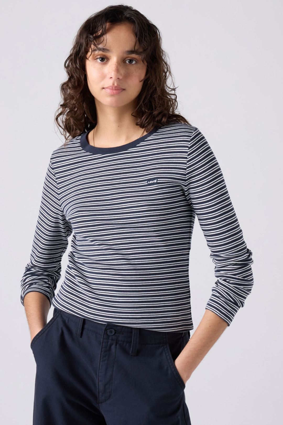 Levi's T Shirt Manche Longue Housemark Essential - Femme - Blanc / White + - 2XS
