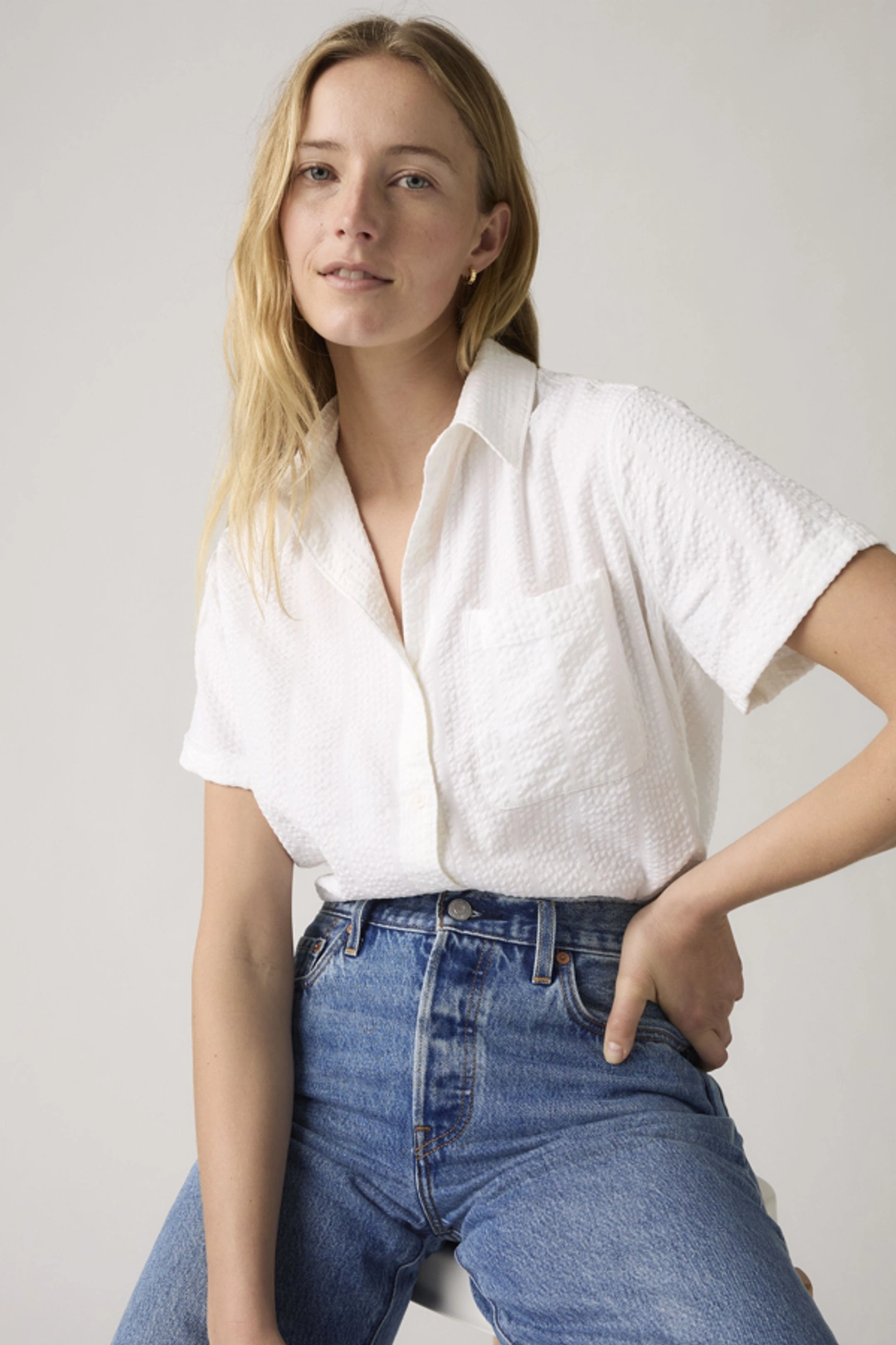 Levi's Darlene Short Sleeve Shirt - Femme - Blanc / Bright White Seersucker - XS