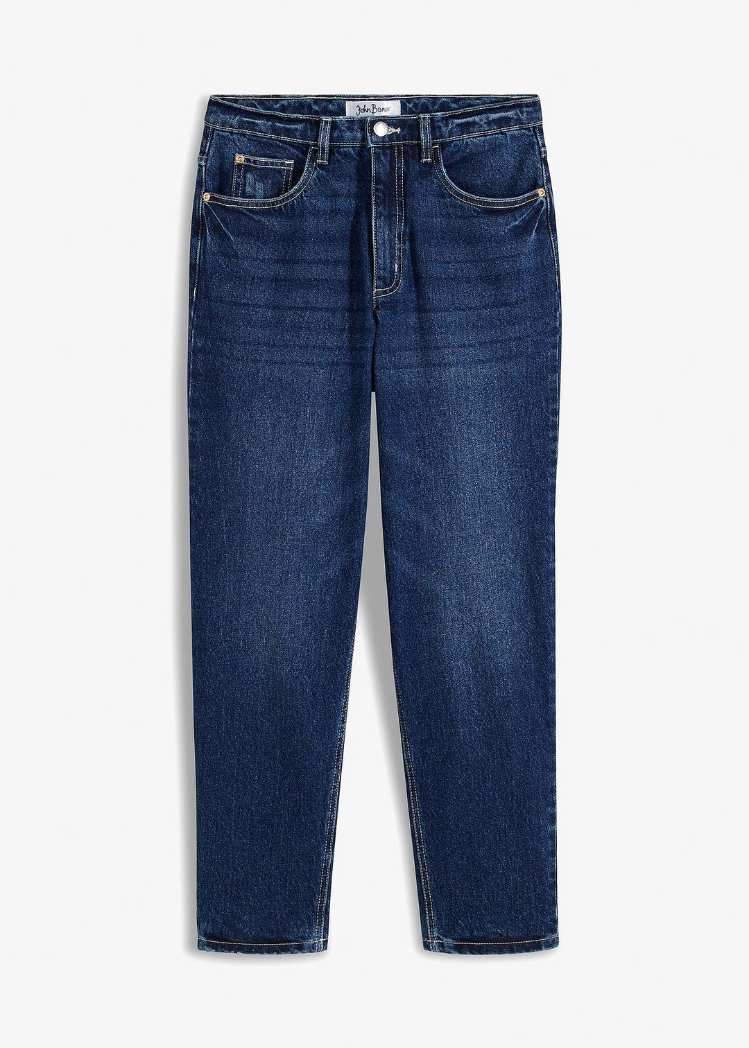 Jean mom taille haute, peu extensible, cropped