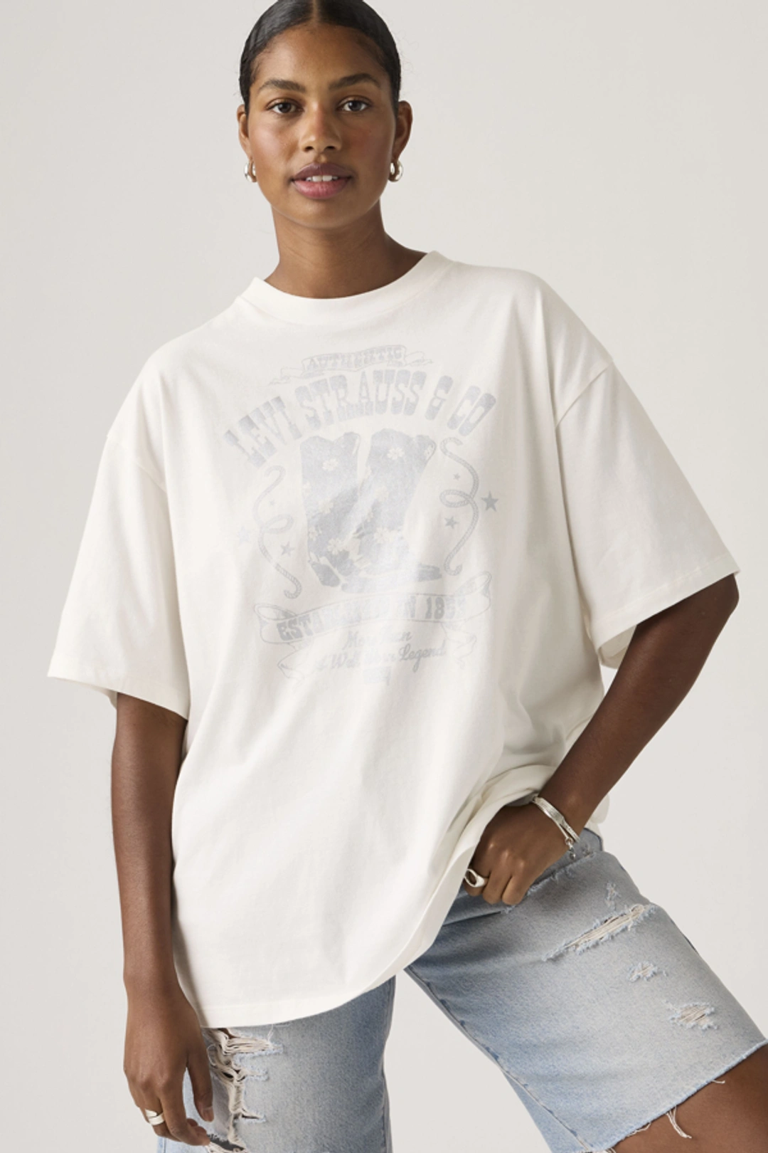 Levi's T Shirt Graphique Short Stack - Femme - Blanc / Sugar Swizzle - XS