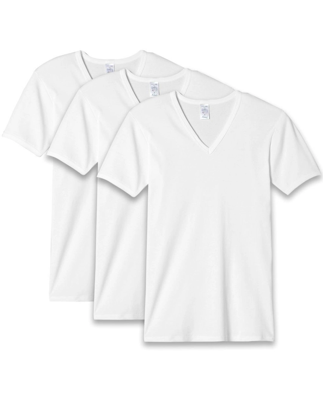 3x T-shirts seconde peau - Col V - Blanc - Homme - Taille 2XL - Lemahieu