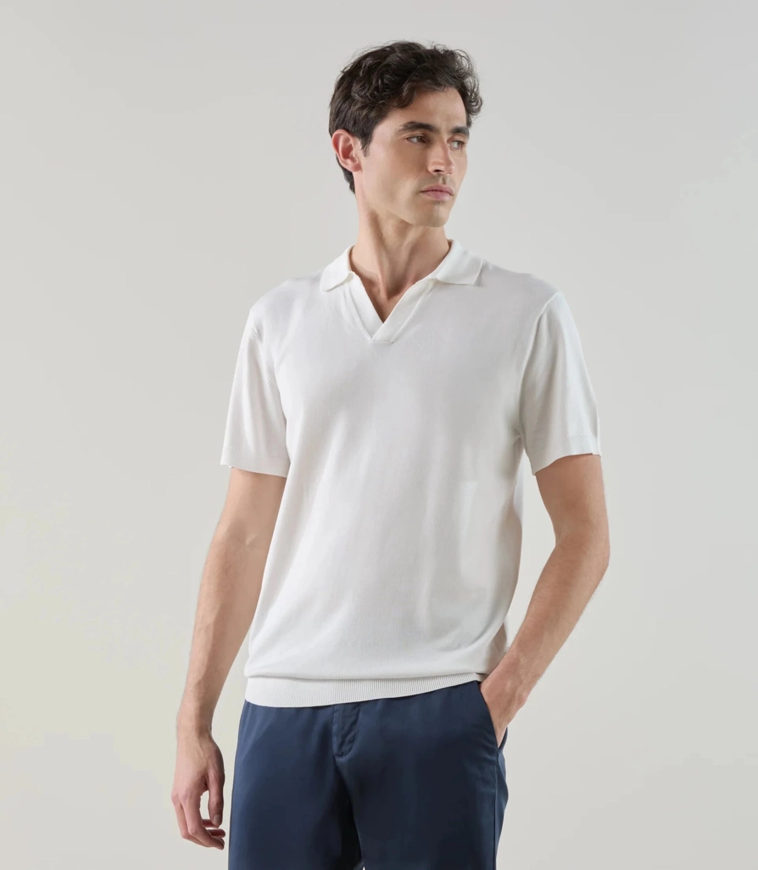 IZAC - Polo col ouvert en maille écru