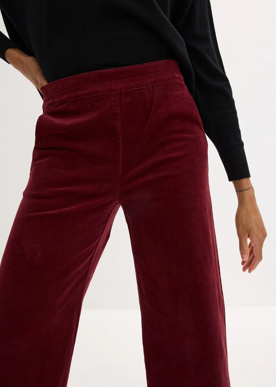 Pantalon en velours côtelé, taille haute élastiquée - 3