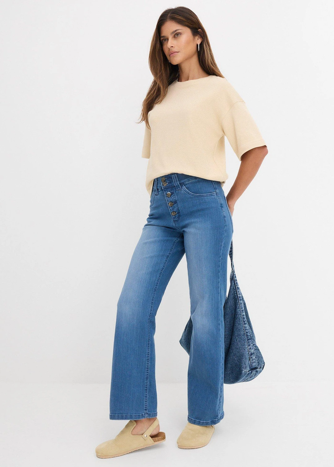 Jean droit taille haute, extensible - 2