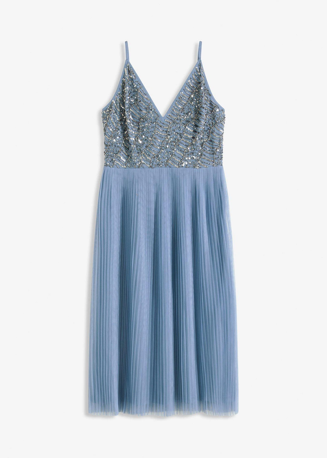 Robe midi à jupe plissée et sequins brodés