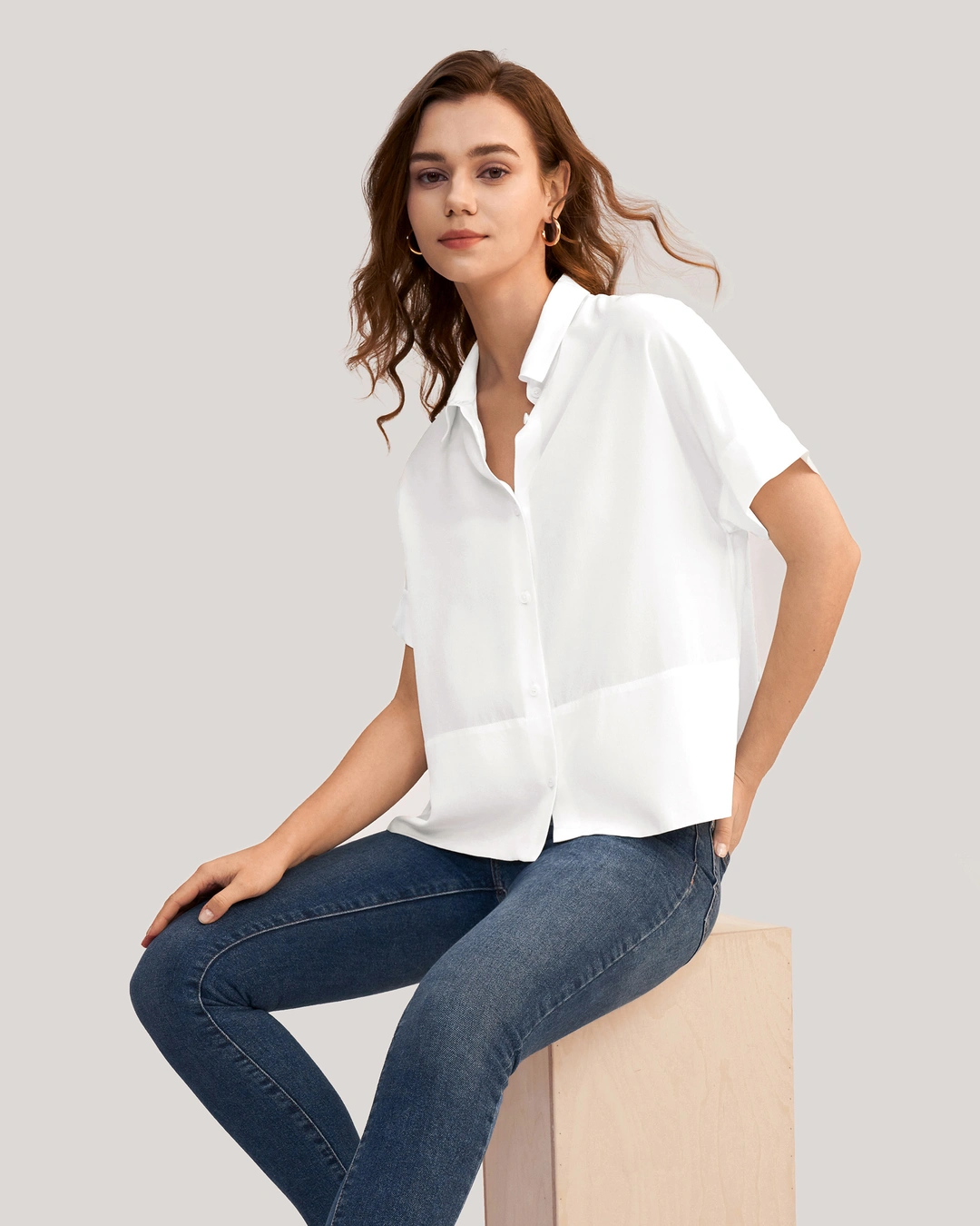 LILYSILK Tee Shirt 100 Soie Femme Manches Courtes, Bouton Classique 100% Soie De Mûrier Léger Et Résistant Aux Rides Chemises