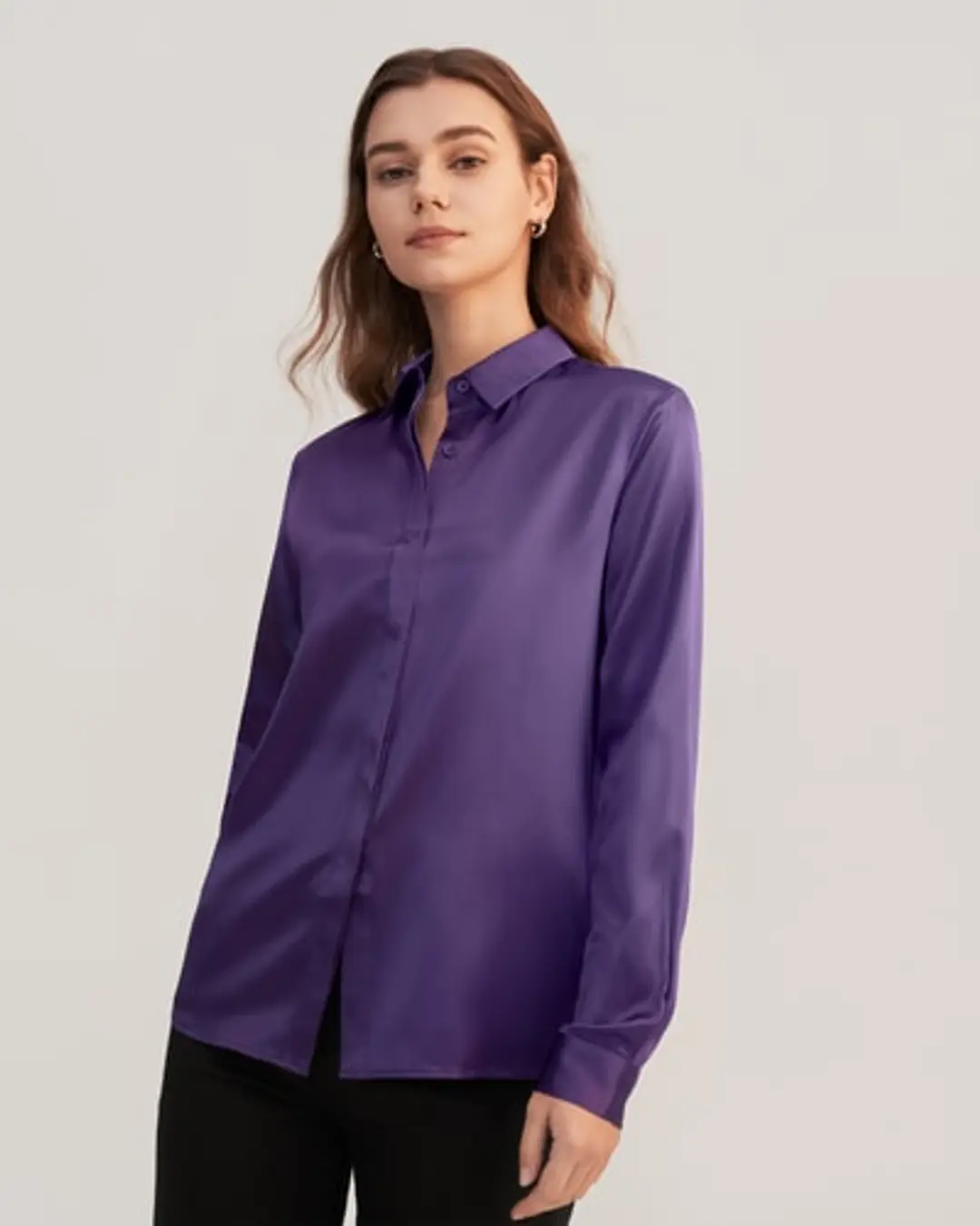 LILYSILK Chemisier Soie Chemise À Manches Longues 100% Soie Style D'Affaires Convient À Toutes Les Saisons Bleu Marine Xs