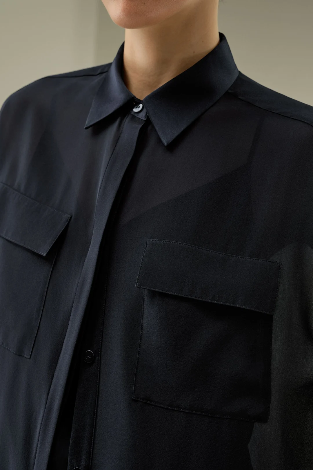 LILYSILK Blouse En Soie Semi-Transparent Mousseline De Soie Coupe Classique Bleu Minuit L