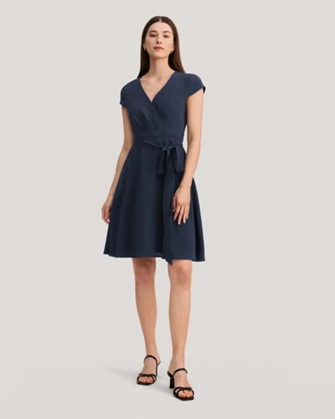 LILYSILK Robes De Soirée En Soie Femme Robe Portefeuille Ceinturée 100% Soie De Mûrier Respirant Super Léger Robe Bleu Marine XS