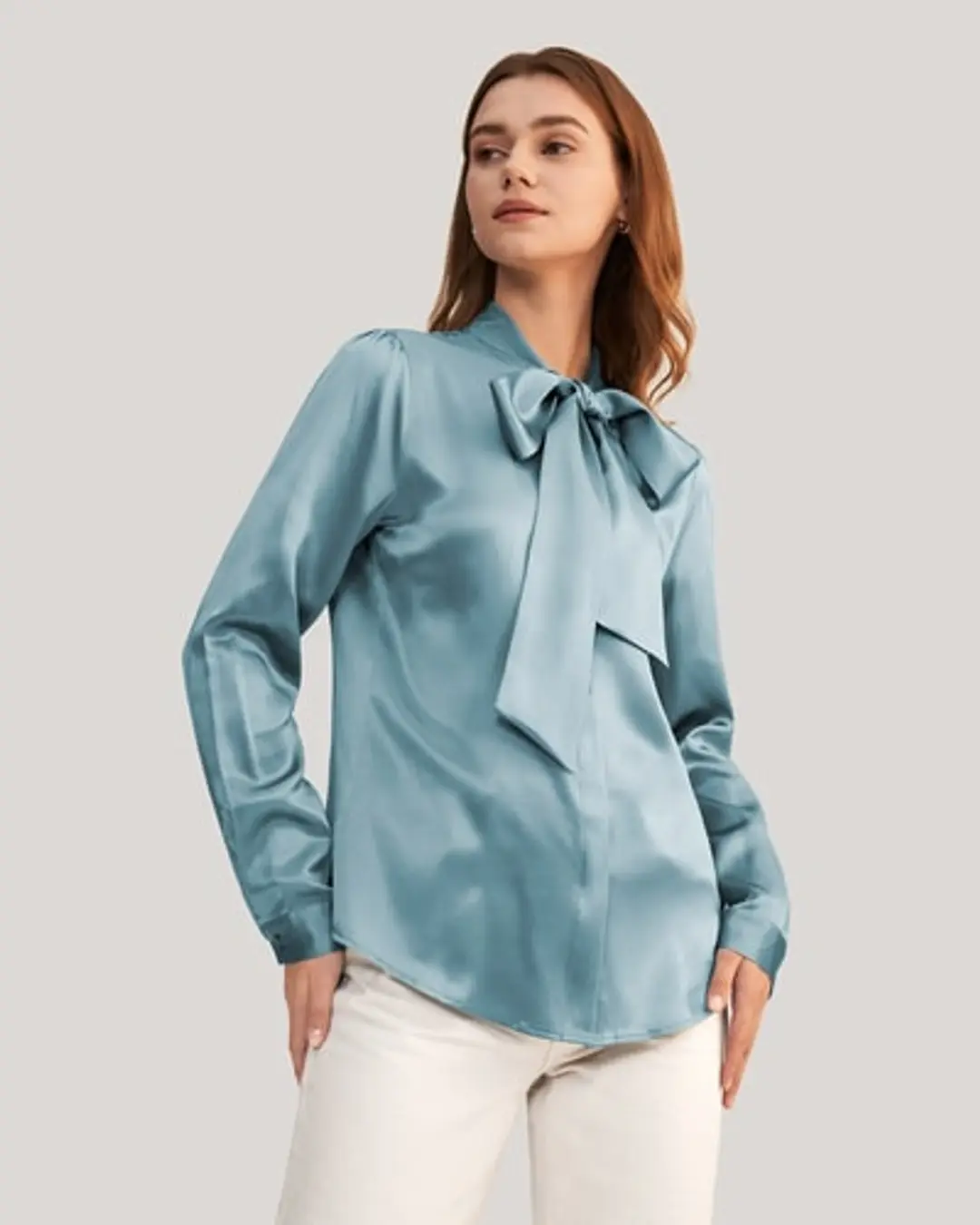 LILYSILK Blouse en Soie avec Nœud Papillon Blanc Naturel L