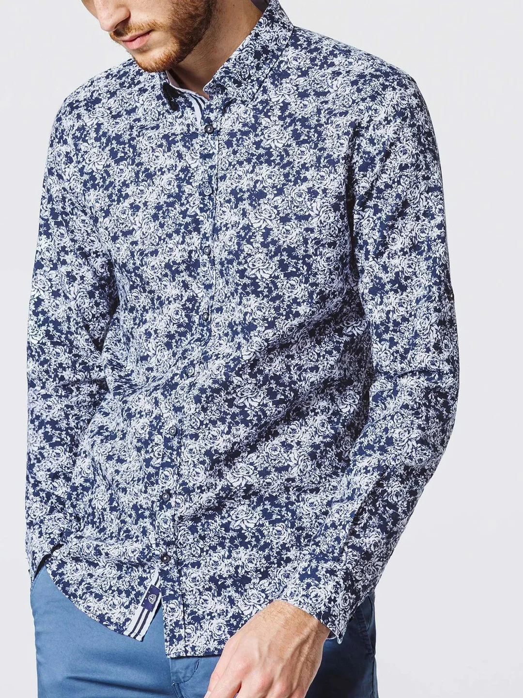 IZAC - Chemise Motif Roses Marine